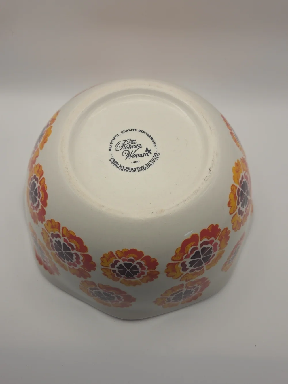 Pioneer Woman 7.5 Inch Mixing Bowl Floral Ceramic Bowl in Cream and Orange